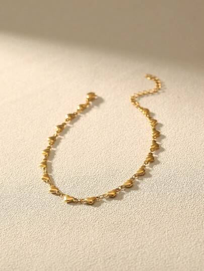 VJS 1 chiếc vòng chân hình trái tim bằng thép không gỉ, bề mặt nhẵn mịn, dành cho nữ (số lượng trái tim ngẫu nhiên)