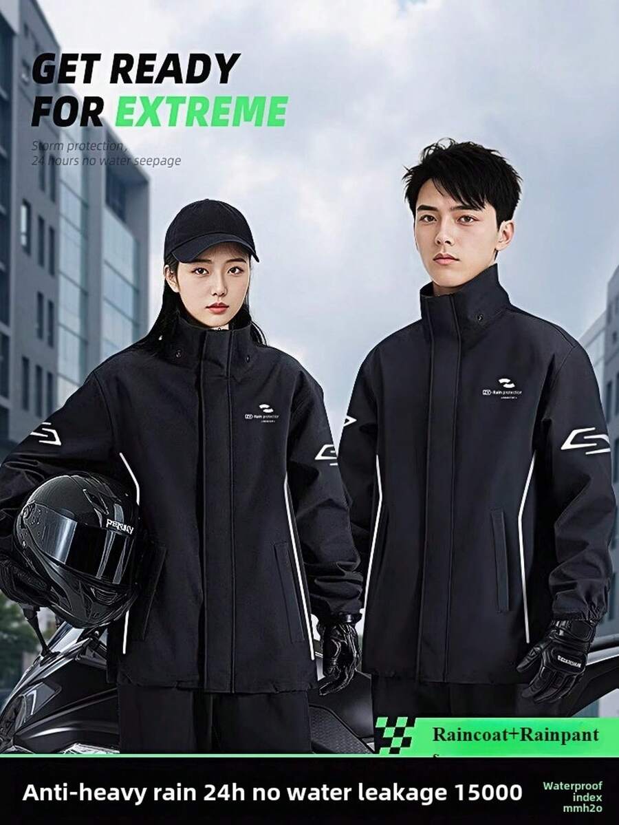 时尚雨衣，男女通用雨衣，耐磨雨衣，全身雨衣套装，雨衣雨裤套装，耐磨雨衣，防水防风雨衣，男女通用雨衣，雨披，耐磨防暴雨衣，多功能雨衣，适合户外活动，如骑行、旅行、登山、露营、徒步、骑马、钓鱼等。