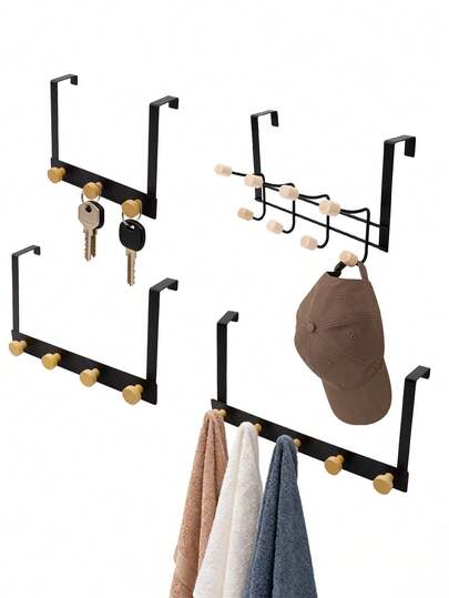 1 Stück nordischer Stil Schwarz Eisen & Holzperlen Wandhaken, verstärkter Kleiderhaken ohne Bohren, 3/4/5/8 Haken Optionen, kreative Holzdekoration Aufhängehaken für Badezimmer, Küche, Schlafzimmer Aufbewahrung, Eingangsbereich Wandmontage, platzsparende Garderobe, starke Tragfähigkeit für Handtücher/Bademäntel/Schals, moderner minimalistischer Wandhaken, Mehrzweck-Türorganizer, Lösung für kleine Räume, zum Aufhängen von Taschen/Gürteln/Bademänteln/Handtüchern