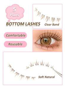 Mi giả Outopen Bottom Lashes 5 cặp, mi cong chữ C, dải trong suốt, kiểu dáng tự nhiên, màu nâu, phong cách Manga Nhật Bản, mi dưới nhọn kiểu anime, mi dưới ấn tượng tự làm, mi giả cosplay, mi giả dán tái sử dụng, mi dưới, mi giả. - màu nâu - Xem 5