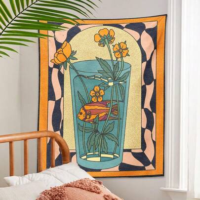 1 chiếc bình hoa hình cá vàng độc đáo tô điểm cho bức tranh treo tường phong cách retro-bohemian, chất liệu polyester, nhiều kích cỡ, thích hợp trang trí phòng, nhà cửa, phòng khách, phòng ngủ, nhà bếp, nhà ở, trang trí tường, đồ dùng phòng ngủ, trang trí theo phong cách vintage.