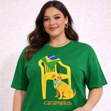 Copa T-Shirt, Women's Plus Size, Plain, Round Neck, , Oversized. - Green - View 2