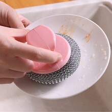 Removable Steel Wool Cleaning Ball, Scrub Pot Pans, Non-Shedding Non-Scratch Non-Stick Oil Cleaning Brush - Random Color - View 3