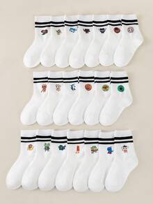 1/5 Pairs Kids Cartoon Printed Socks Set, Including Monkey & Banana, Dinosaur, Shark, Coffee Patterns, Parallel Stripe Design, Suitable For Children's Daily Wear - Multicolor - View 2