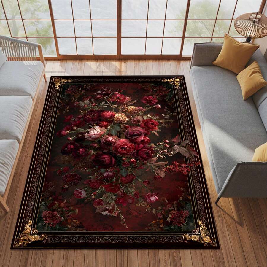 Gothic Floral Mandala Dark Area Rug, Boho Gothic Living Room Area Decor, 32*20inch /84*60inch,Perfect Choice For Gift ,Stylish And High-Quality Rugs, Perfect For  Decorations And GiftsHome Decor, The Best Choice For Gothic-Style Birthday Gifts - 彩色 - 查看 1