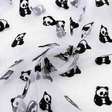 1pc Double-Sided Velvet Panda Animal Pattern Plain Mesh Gauze 100% Polyester Fabric | 62.99x19.68 Inch - Black Panda, Tulle Mesh With 3D Panda Pattern | DIY Bows, Party Capes & Photo Backdrops - Default - View 8