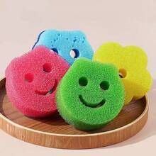 3/4pcs Set Thick Multi-Color Smiling Face Sponges, Random Colors (Pink, Yellow, Green, Blue), Multi-Purpose Cleaning Sponges, Suitable For Dishes, Pots, Sinks, Countertops, Practical Household Cleaning Essentials - Random Color - View 9