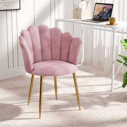 Jooli H Pink Armchair Tub Chair, Velvet Vanity Dressing Table Chair Accent Chair With Gold Metal Legs, Comfy Chair For Bedroom, Living Room, Dining Room