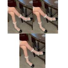 1/2/3双装夏季薄款日系洛丽塔蕾丝边袜，网眼波点水晶丝绸中筒袜，透气吸湿排汗女袜 - 彩色 - 查看 11