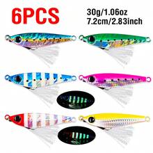 6Pcs Sinking Jig 10g/20g/30g/40g/60g/80g 3D Eyes Metal Casting Lure Luminous Jigging With Double Assist Hooks And Silk Artificial Hard Bait - Multicolor - View 13