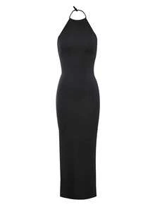 LovelyWholesale Women's Sexy Elegant Spaghetti Strap Backless Solid Color Slim Fit Dress, Summer Party Black - Black - View 10