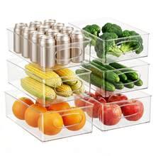 Kühlschrank Organizer Set 6er – Stapelbare Kühlschrankboxen in 3 Größen, Transparente Aufbewahrungsboxen für Kühlschrank, Gefrierschrank, Vorratsschrank, Küche & Schubladen - Übersicht 3