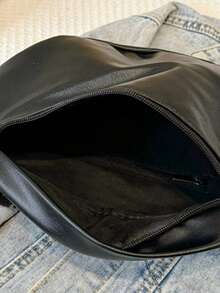 时尚软皮腰包街头风斜挎包设计师女式胸包休闲旅行女式单肩斜挎包手机包 - 黑色 - 查看 9