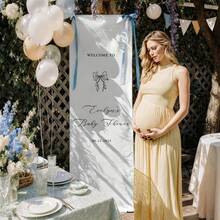 Custom Faux Linen Baby Shower Banner Personalized Minimalist Baby Shower Welcome Sign With Custom Name Date For Baby Shower Decor - Multicolor - View 2