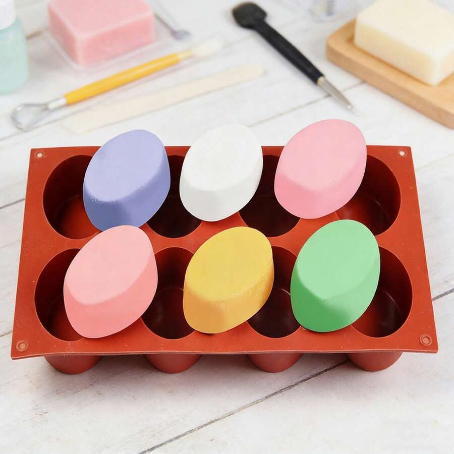 1pc Brown 8-Connected Soap Box Silicone Mold, Handmade Aromatherapy Soap, Plaster, Candles, Easy Demolding, Reusable Silicone Mold. - Brown - 8-cavity Soap Mold - View 1