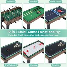 COSTWAY 10-In-1 Combo Game Table Set, Multi Game Table W/ Foosball, Air Hockey, Pool, Ping Pong, Shuffleboard, Bowling, Chess, Checkers, Backgammon, Stackable Combination Table Set For Home, Office, Bar, Brown - Brown - View 4