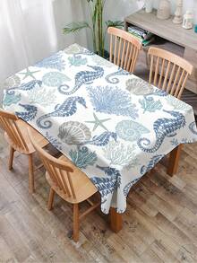1件海洋系列珊瑚图案印花桌布，现代涤纶长方形/圆形防水桌布，数码印花，适用于客厅、户外餐桌、小型圆桌 - 彩色 - 查看 6