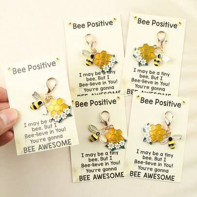 1 pieza/5 piezas "Bee Positive" Llavero inspirador con panal de abeja, regalos perfectos de cumpleaños para ella/él, regalo del Día de la Abeja Positiva para mujeres, hombres, ideas de regalo de agradecimiento para mamá, maestro, amigos, estudiantes, enfermera, empleado
