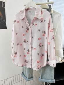 YUXIN Elegant Ditsy Floral Print Top, Lightweight Breathable Blouse For Spring Summer Autumn Pink - Pink - View 6