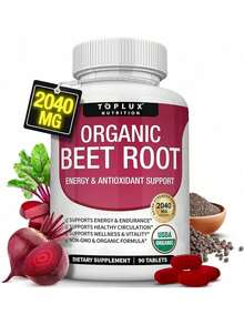 Organic Beet Root Powder Tablets - 2040mg Natural Nitric Oxide Beets To Support, Energy, Black Pepper Better Absorption, Non-GMO, For Men Women, 90 Tablets - V1 - View 12