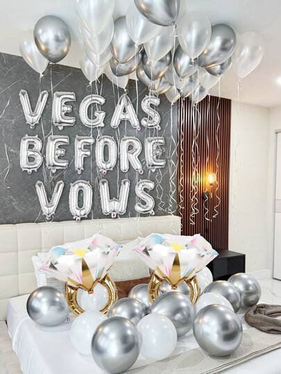 37件套婚礼气球套装，包含“VEGAS BEFORE VIWS”铝箔气球、金色水钻气球、乳胶气球，适用于婚礼派对、氛围装饰、房间装饰