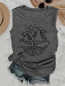 Elegant Women's Vest With Sun Mountain Print, Casual Loose Summer Vest, Fashionable And Elegant For Commuting, Vacation, And Everyday Wear, Versatile Vintage-Style Top, Available In Sizes S-XXL - Màu xám đen - Xem 1