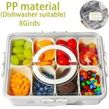 1pc 8-Grid Transparent Compartment Snack Box, Portable Fruit Vegetable Candy Nut Tray, Handheld Fridge Storage Container With Sealed Dividers - Storage Box - View 1