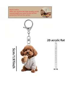 2D可爱棕色泰迪狗喝珍珠奶茶图案钥匙扣，美观宠物狗奶茶杯钥匙扣，适合情侣、狗主人、生日、母亲节、开学礼物，经久耐用且轻便，可用于汽车、手机、背包、钱包装饰 - 彩色 - 查看 10