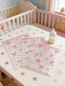 一套透明花朵蝴蝶结拉链收纳袋，耐用PEVA材质，婴儿衣物整理袋，居家旅行行李分类收纳袋，复活节礼物 - 彩色 - 查看 8