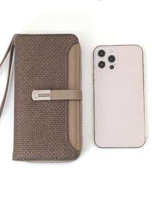 Women's Mini Handheld Phone Wallet Exquisite Snap Closure Colorblock Soft PU Long Wallet Multi-Functional Large Capacity Card Holder Zipper Coin Purse Lightweight & Fashionable For Women Wallet Purse Wallet Wristlet Wallet Cute Things Vintage Purse - Coffee - View 4