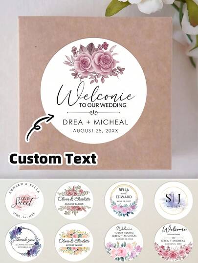 1-120Pcs Personalized Floral Wedding Stickers Waterproof Vinyl Labels For Wedding Favor Gift Boxes Dessert Table Decor For Bride Groom,Wedding Guest,Newlywed Couple Wedding Envelope Return Gift Stickers, Customized Round Stickers, Wedding Gift Decoration Label Stickers, Bride & Groom,Wedding Guest,Newlywed Couple Personalized Labels Suitable For Weddings, Anniversaries, Wedding Seasons, Birthdays.