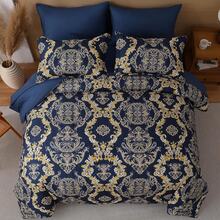 7 Pieces Paisley Comforter Set Queen King Bed In A Bag Comforter, Blue Gold Boho Paisley Pattern Bedding Soft Microfiber Queen Size Comforter With Sheet & Pillowcase,Wedding Items,Valentines Day Home Bed Room Decor,Easter Gifts,All Season - 藍金 - 查看 7