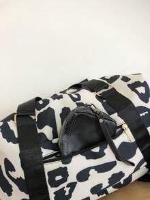 大容量奶牛纹旅行包，短途旅行行李包，轻便健身包 - 黑色 - 查看 9