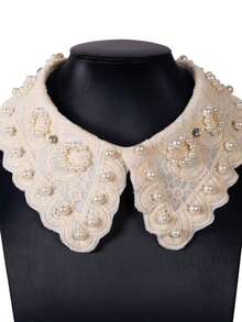 1pc Vintage Style Handmade Beaded Collar, Multi-Functional Shirt Collar Decor With Faux Pearl Jewelry,Festival,Travel - White - View 10