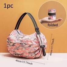 Foldable Reusable Grocery Shopping Bag With Large Capacity And Sturdy Shoulder Strap For Everyday Grocery Runs, Travel, Market Trips, Foldaway Tote For Quick Storage, Durable Lightweight Carryall With Wide Opening, Convenient Handles, Multi Pocket Design, Ideal For Spring And Summer Shopping Spree - Multicolor - View 14