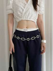 1条银合金椭圆形亮片腰链 - 銀色 - 查看 2