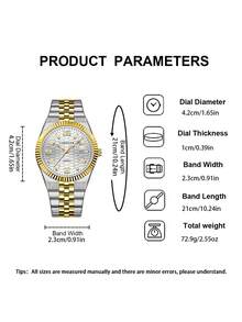 BERGCOZ Round Quartz Watch For Men, Casual & Fashionable, Suitable For Daily Wear, Birthday Gift, Party, Holiday Gathering, Ideal Gift For Yourself Or Friends. No Packaging Included. - V303-golden White - View 5