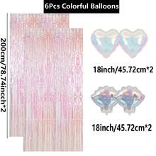 6片2*1米透明彩色背景布，18英寸彩虹色心形贝壳主题派对装饰铝箔气球 - 查看 5