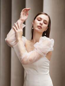 1 Pair Romantic Tulle Puff Princess Sleeve Bridal Arm Warmers, Fashion Wedding Bride Arm Cuffs, Party Dress Accessories - Multicolor - View 7