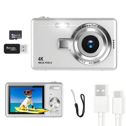Auto Focus 50MP 4K Face Detection 2.4-Inch 16X Zoom Rechargeable Battery Pocket Cinema Digital Compact Video Cameras
