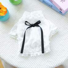 PETCIRCLE 1pc Pet Clothes, Lightweight Breathable Comfortable French Hollow Shirt, Spring/Summer - White - View 11