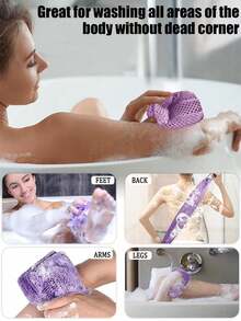 2pcs Natural Bristle Body Exfoliating Brush+African Exfoliating Bath Back Scrubber, Shower Brush, Back Scrubber, Dry & Wet Dual Use Body Scrubber, Essential For Back To School Season, African Loofah Sponge, Shower Loofah Body Scrubber With Drawstring - Multicolor - View 6