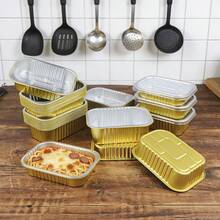 10pcs/Pack Disposable Gold Rectangular Aluminum Foil Baking Trays, Multi-Size Options, Takeout Packaging Boxes, Suitable For Oven, Air Fryer - Gold - View 7