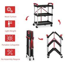 Foldable 3-Tier Service Cart With Locking Wheels, Heavy-Duty Rolling Cart For Kitchen Storage, Garage, Warehouse & Cleaning - I - View 2