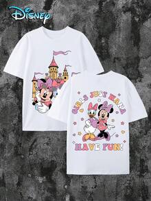 Camiseta de algodón de manga corta y cuello redondo con estampado casual de Minnie Mouse de Disney para mujer - Blanco - Ver 1