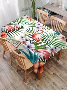 1pc Tropical Floral Flamingo Pattern Tablecloth, Modern Polyester Rectangular/Round Waterproof Tablecloth, Digital Printing Suitable For Living Room, Outdoor Dining Table, Small Round Table - Multicolor - View 12