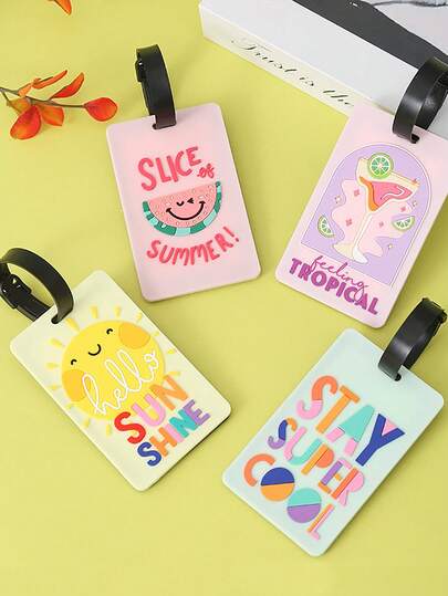 1pc Creative Pvc Luggage Tag Cartoon Anti-Lost Luggage Tag Boarding Pass Luggage Logo Accessories, Fashion Creative Letter Cute Travel Accessories Luggage Tag Luggage Cartoon Style Silicone Portable Travel Tag