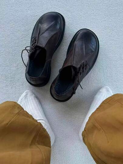 男士圆头德比鞋，褶裥鞋面系带正装鞋，休闲英伦复古风乐福鞋，婚鞋