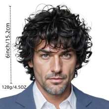 6英寸酷炫男士卷发假发，合成针织头饰，适合日常佩戴和度假，深棕色，卷发 - 咖啡棕 - 查看 4