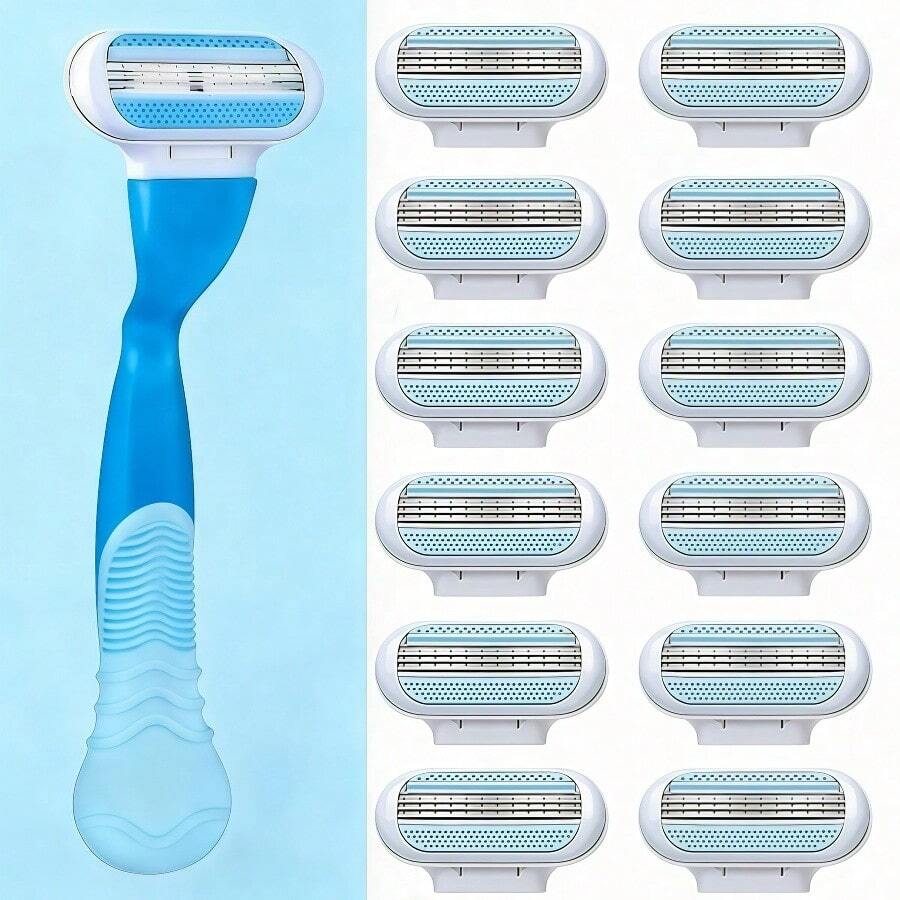 女士手动脱毛剃刀，三层不锈钢刀片，可更换安全刀头，粉色手柄，更显年轻美丽